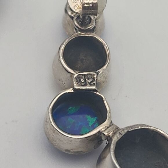 Sterling Silver, Gold Plated, & Blue Opal Post Earrings - Picture 7 of 8